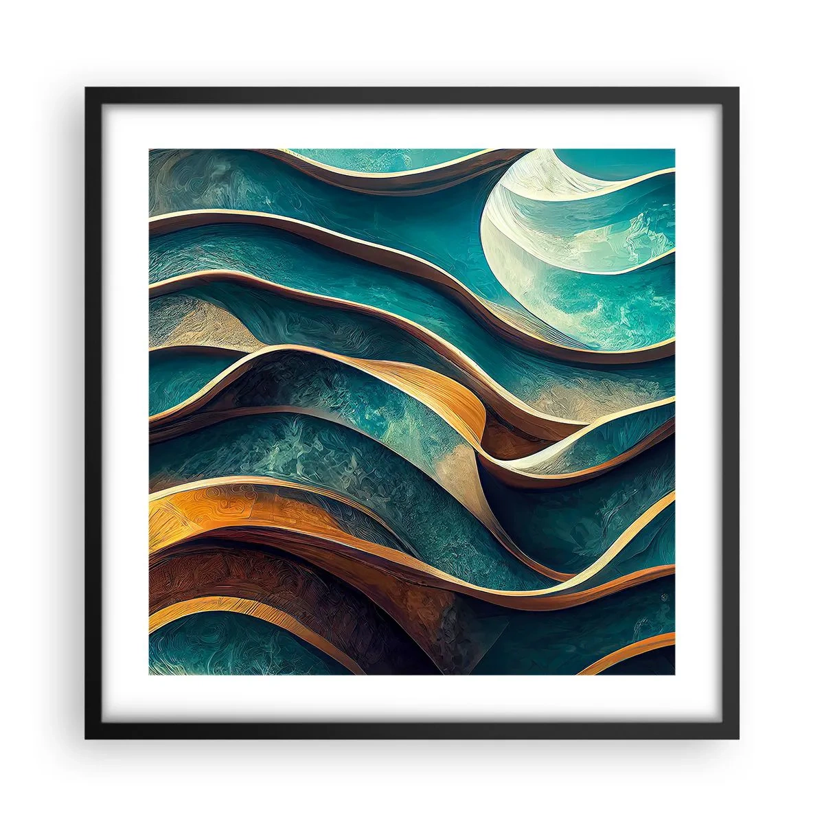 Póster en marco negro - Meandros de azul - 50x50 cm