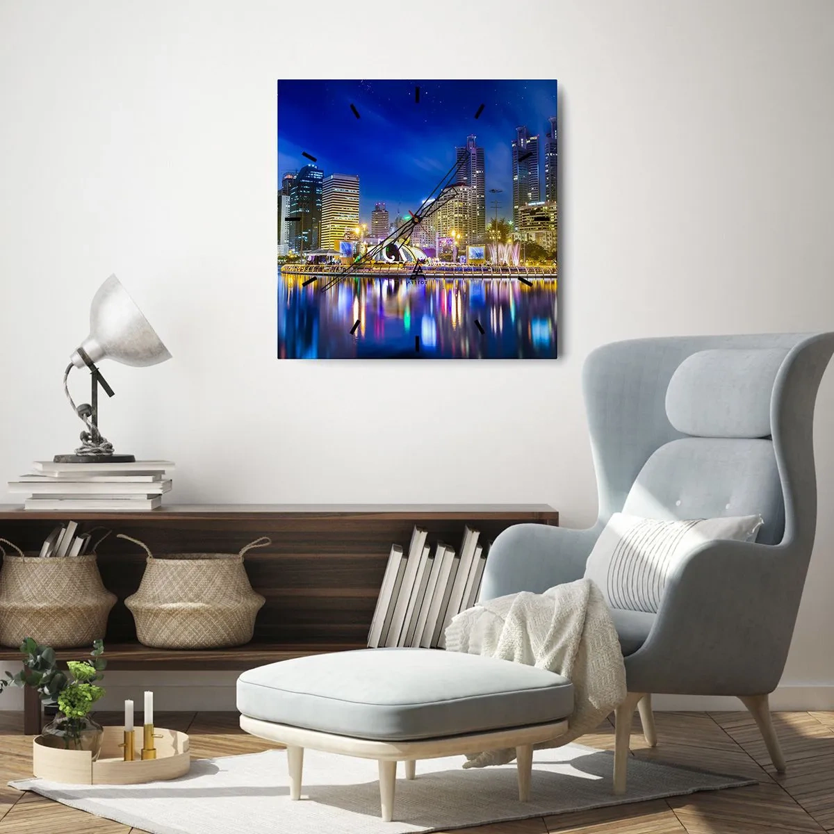 Reloj de pared - Reloj de vidrio - La noche del arco iris de la metrópoli - 40x40 cm