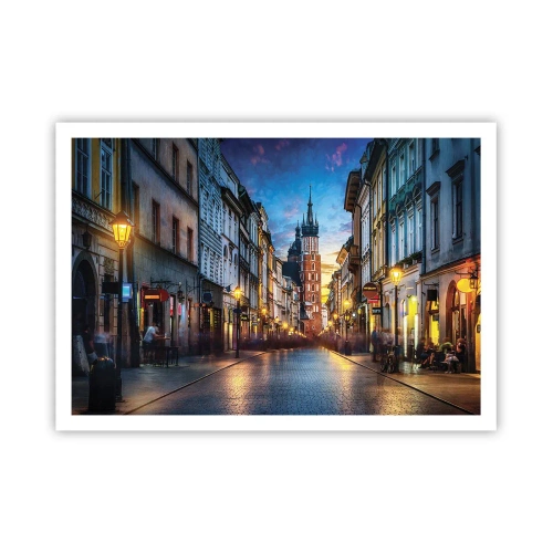 Póster - Calle al atardecer con vistas a la Catedral de Cracovia - 100x70cm - El encanto de Cracovia - Decoración de pared moderna para salón y dormitorio ARTTOR