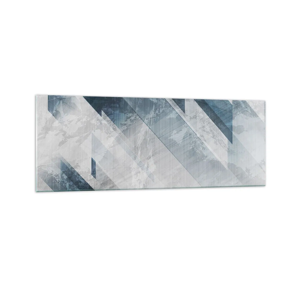 Cuadro sobre vidrio - Impresiones sobre Vidrio - Líneas abstractas en tonos grises y azules. - 140x50cm - Composición espacial - movimiento de grises - Decoración de pared moderna para salón y dormitorio ARTTOR