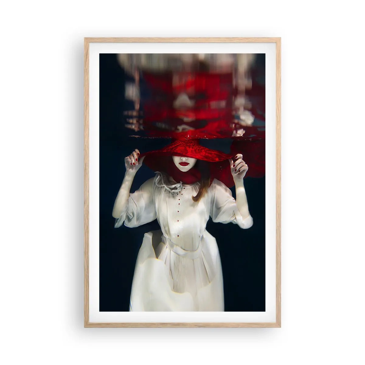 Póster en marco roble claro - Blanco y rojo - 61x91 cm