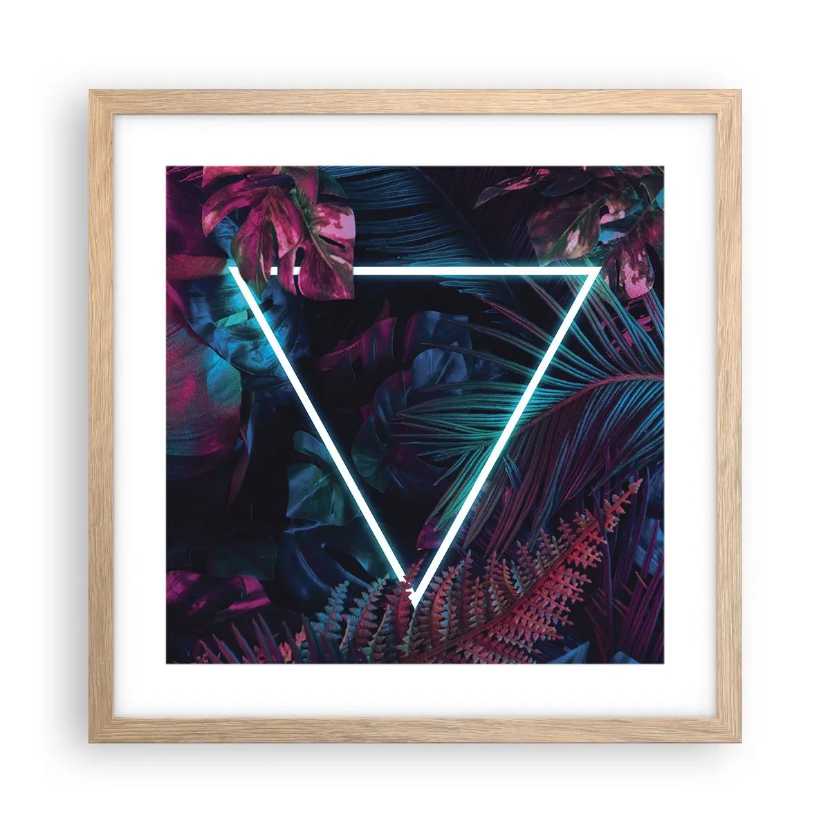Póster en marco roble claro - Jardín fluorescente - 40x40 cm