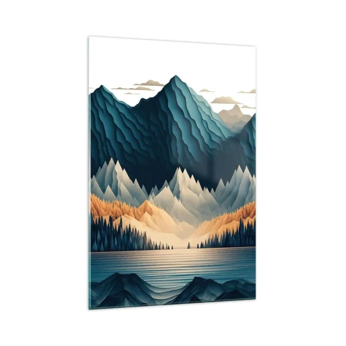 Cuadro sobre vidrio - Impresiones sobre Vidrio - Montañas pintorescas sobre el lago al atardecer - 70x100cm - Paisaje perfecto de montañas - Decoración de pared moderna para salón y dormitorio ARTTOR