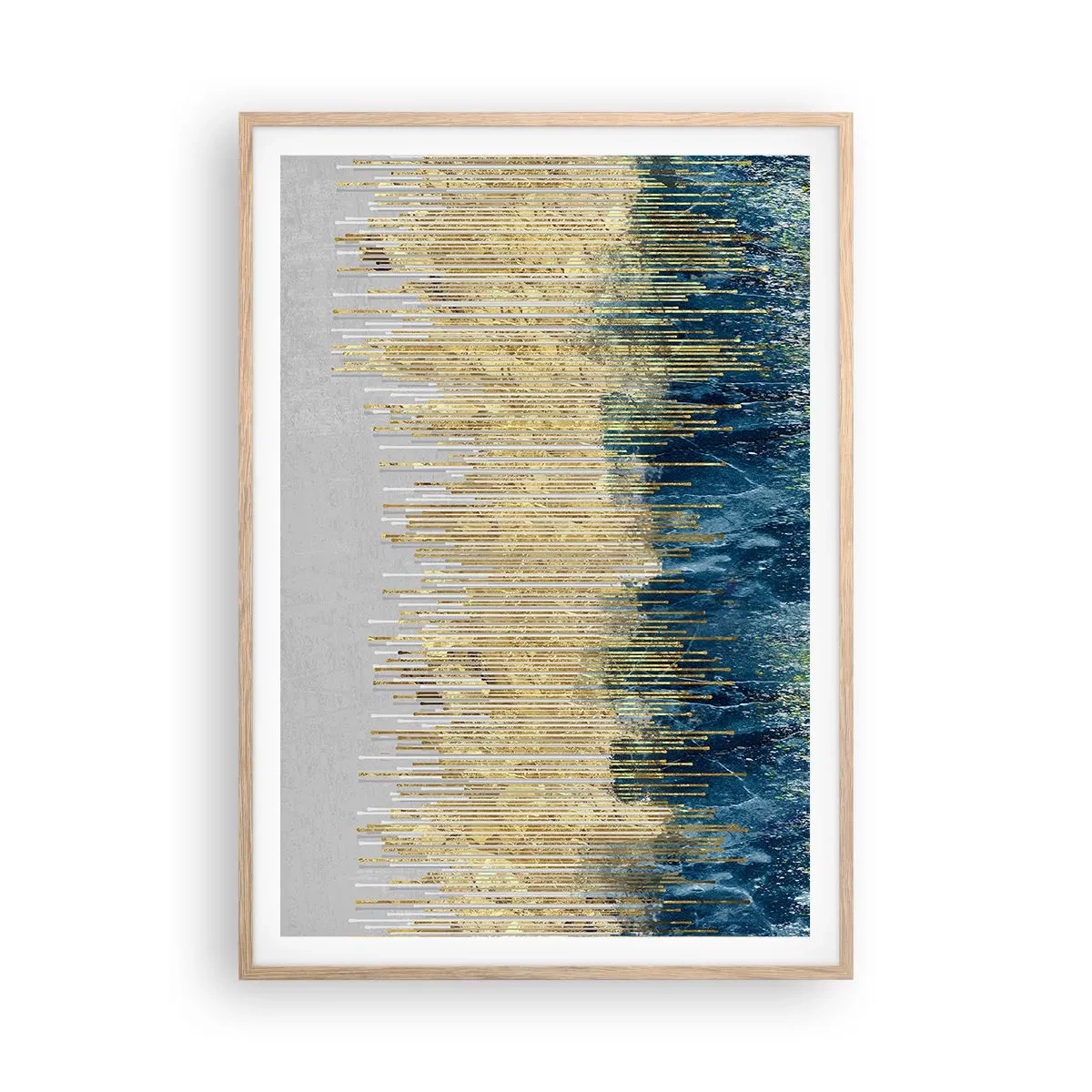 Póster en marco roble claro - Frontera de líneas doradas - 70x100 cm