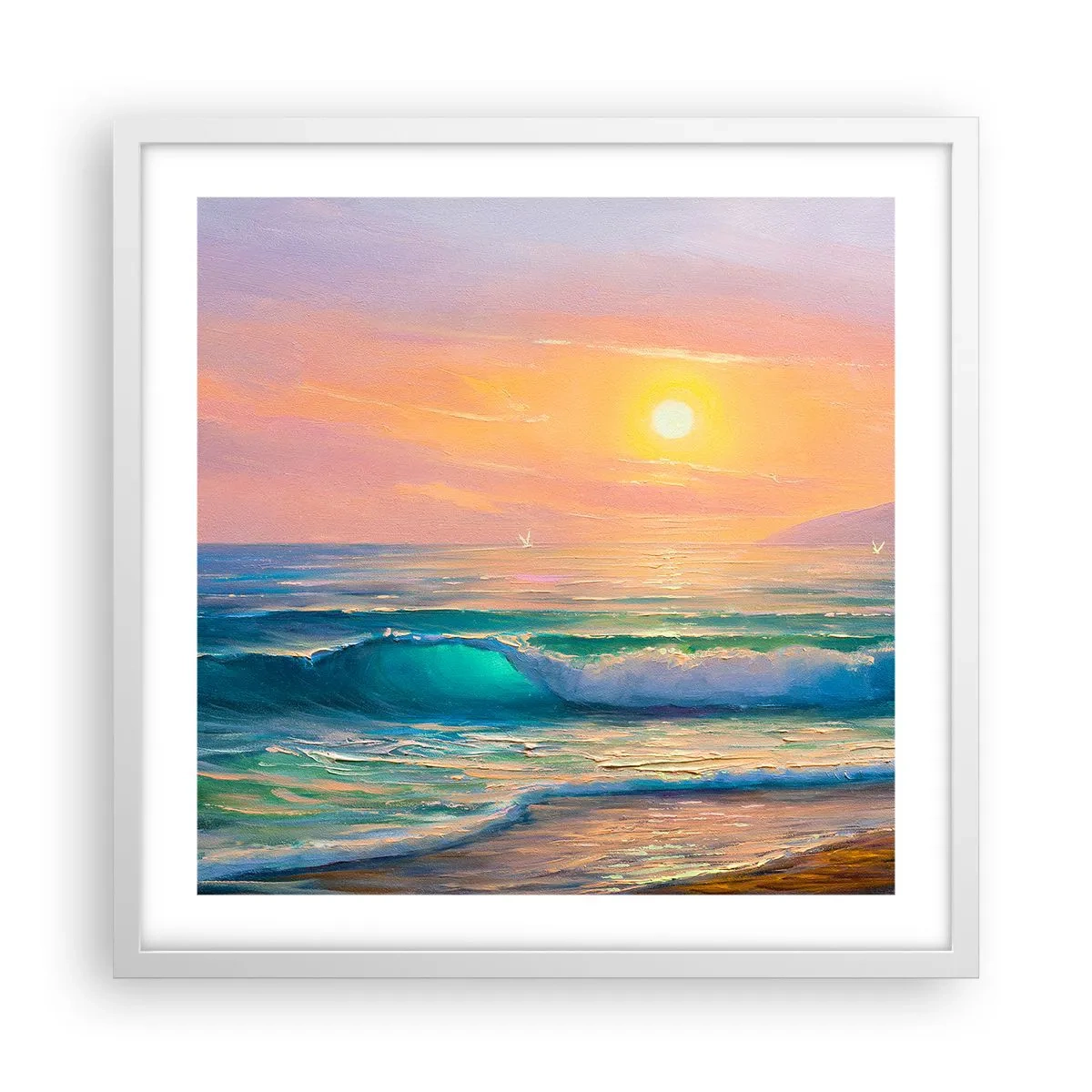 Póster en marco blanco - El canto turquesa de las olas - 50x50 cm