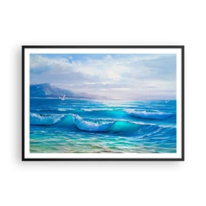 Póster en marco negro - Un pintoresco paisaje marino con olas y un cielo azul. - 100x70cm - Trae consuelo - Decoración de pared moderna para salón y dormitorio ARTTOR