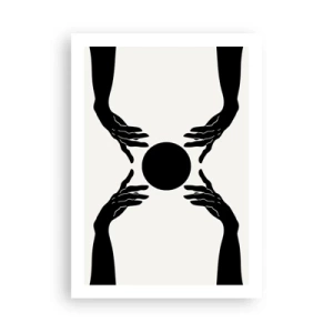 Póster - Gráfico en blanco y negro de una mano con una pelota. - 50x70cm - Una señal secreta - Decoración de pared moderna para salón y dormitorio ARTTOR