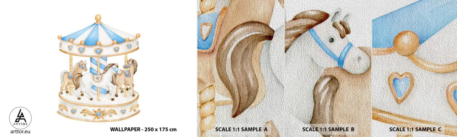 Muestra de fotomural Premium Sand - Dulce infancia - Caballos, tiovivo, Para niños - 100x30 cm