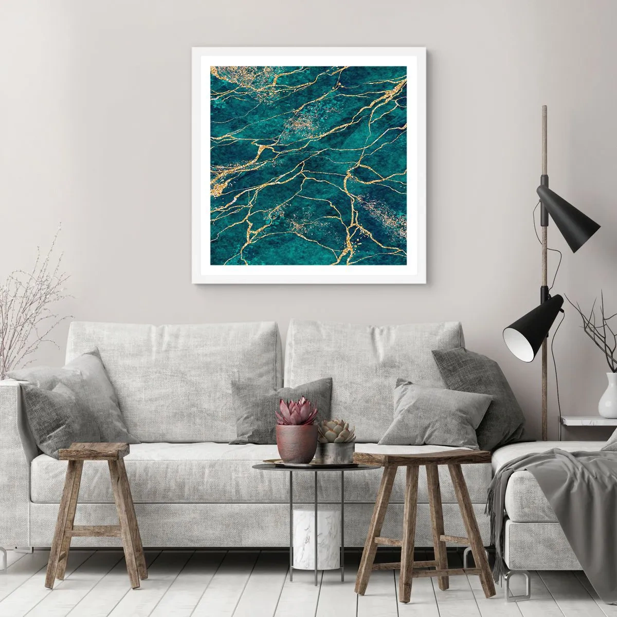 Póster en marco blanco - Riachuelos de oro - 50x50 cm