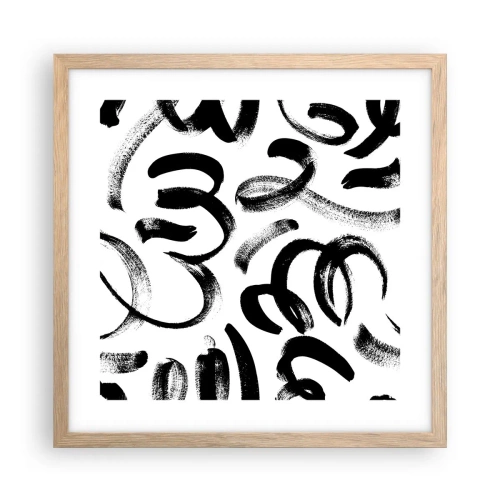 Póster en marco roble claro - Negro sobre blanco - 40x40 cm