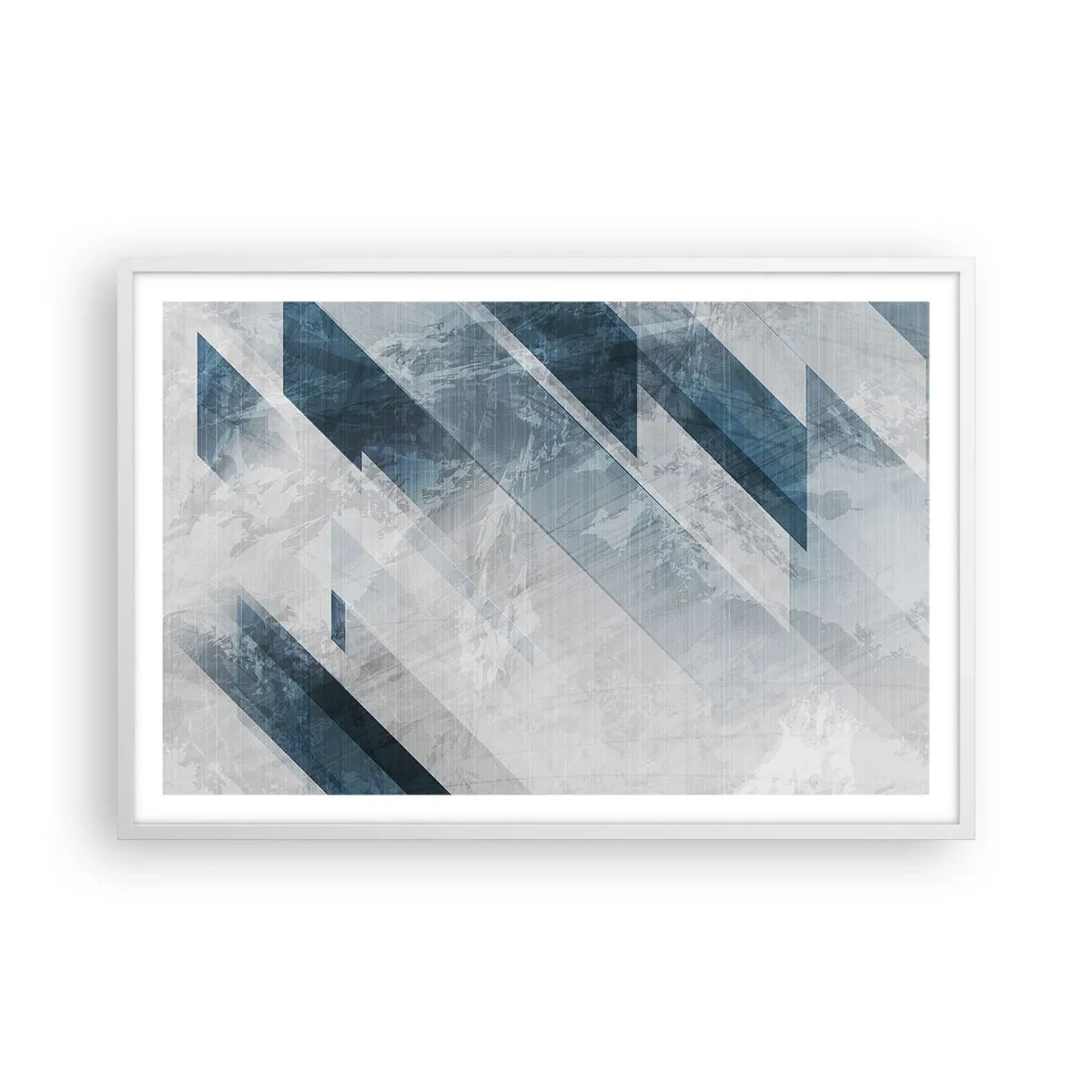 Póster en marco blanco - Composición espacial - movimiento de grises - 91x61 cm