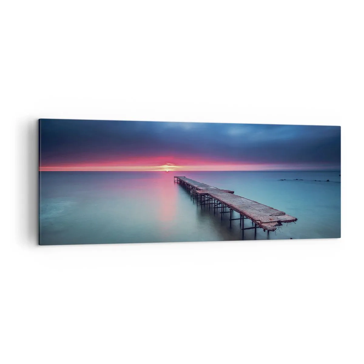 Cuadro sobre lienzo - Impresión de Imagen - Un muelle de madera que conduce directamente al mar al atardecer. - 140x50cm - Entre el cielo y el agua - Decoración de pared moderna para salón y dormitorio ARTTOR