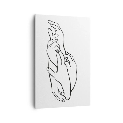 Cuadro sobre lienzo - Impresión de Imagen - Un boceto minimalista de manos unidas en un gesto de delicadeza. - 80x120cm - El tacto - Decoración de pared moderna para salón y dormitorio ARTTOR