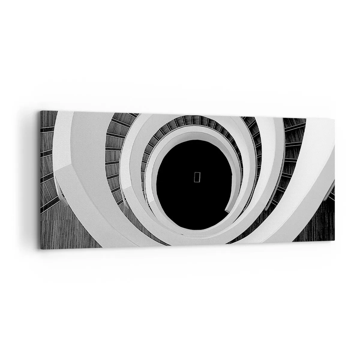 Cuadro sobre lienzo - Impresión de Imagen - Escalera de caracol en blanco y negro de estilo moderno. - 120x50cm - Hacia el origen - Decoración de pared moderna para salón y dormitorio ARTTOR
