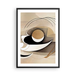 Póster en marco negro - Abstracción minimalista en tonos beige y negro. - 50x70cm - Composición: la esencia de las cosas - Decoración de pared moderna para salón y dormitorio ARTTOR
