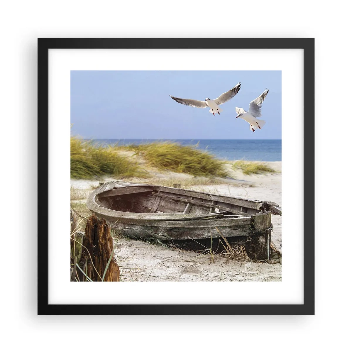 Póster en marco negro - Bañada por el viento - 40x40 cm