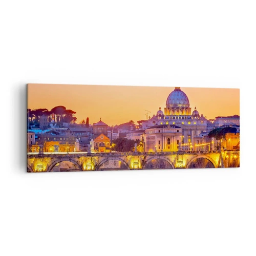 Cuadro sobre lienzo - Impresión de Imagen - Panorama del Vaticano al atardecer con un puente sobre el río - 140x50cm - Crepúsculo sobre la Ciudad Eterna - Decoración de pared moderna para salón y dormitorio ARTTOR