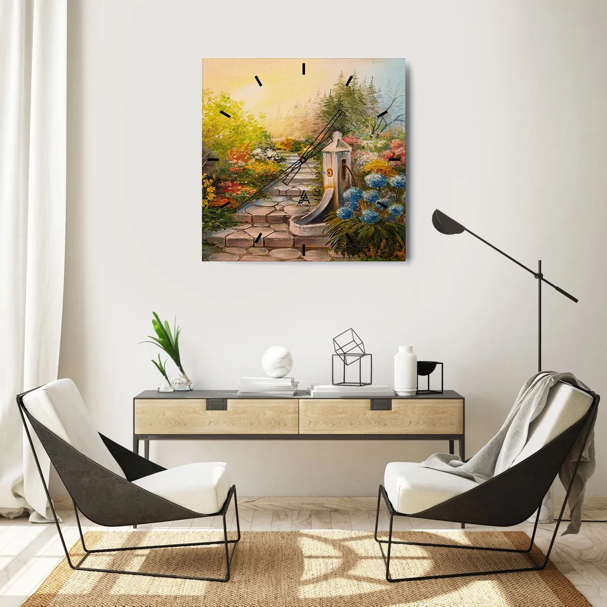 Reloj de pared - Reloj de vidrio - En plena floración - 40x40 cm