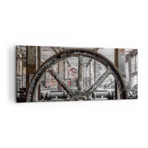 Cuadro sobre lienzo - Impresión de Imagen - Un antiguo mecanismo en un interior industrial abandonado. - 120x50cm - La vida secreta de una fábrica - Decoración de pared moderna para salón y dormitorio ARTTOR