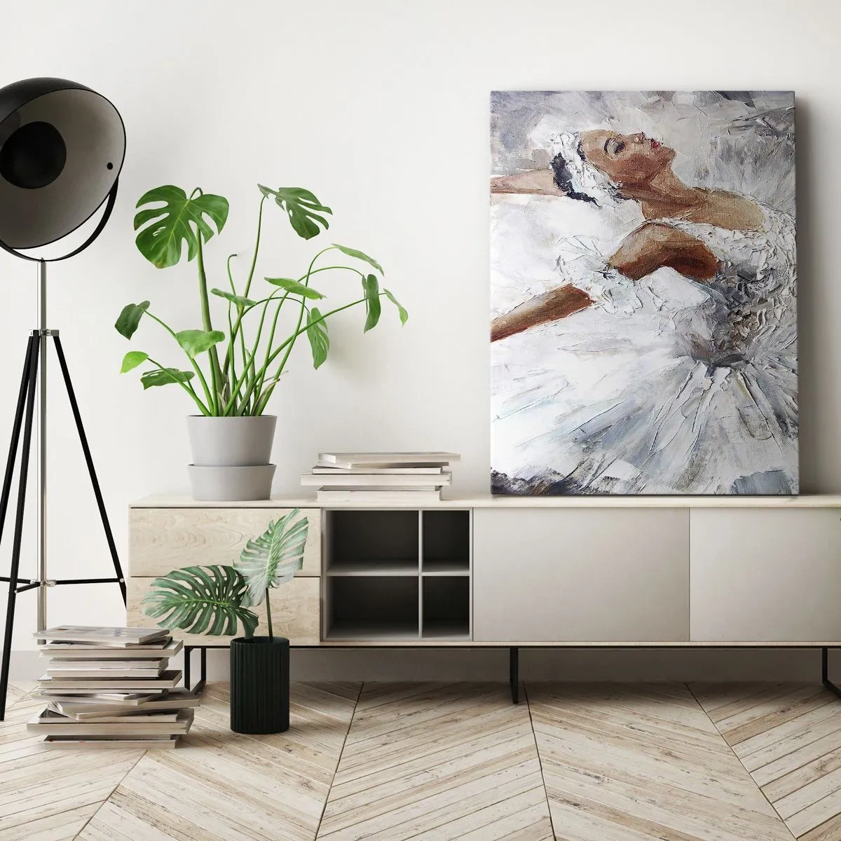 Cuadro sobre lienzo - Impresión de Imagen - Una bailarina con un vestido blanco bailando. - 80x120cm - Suave y ligera - Decoración de pared moderna para salón y dormitorio ARTTOR