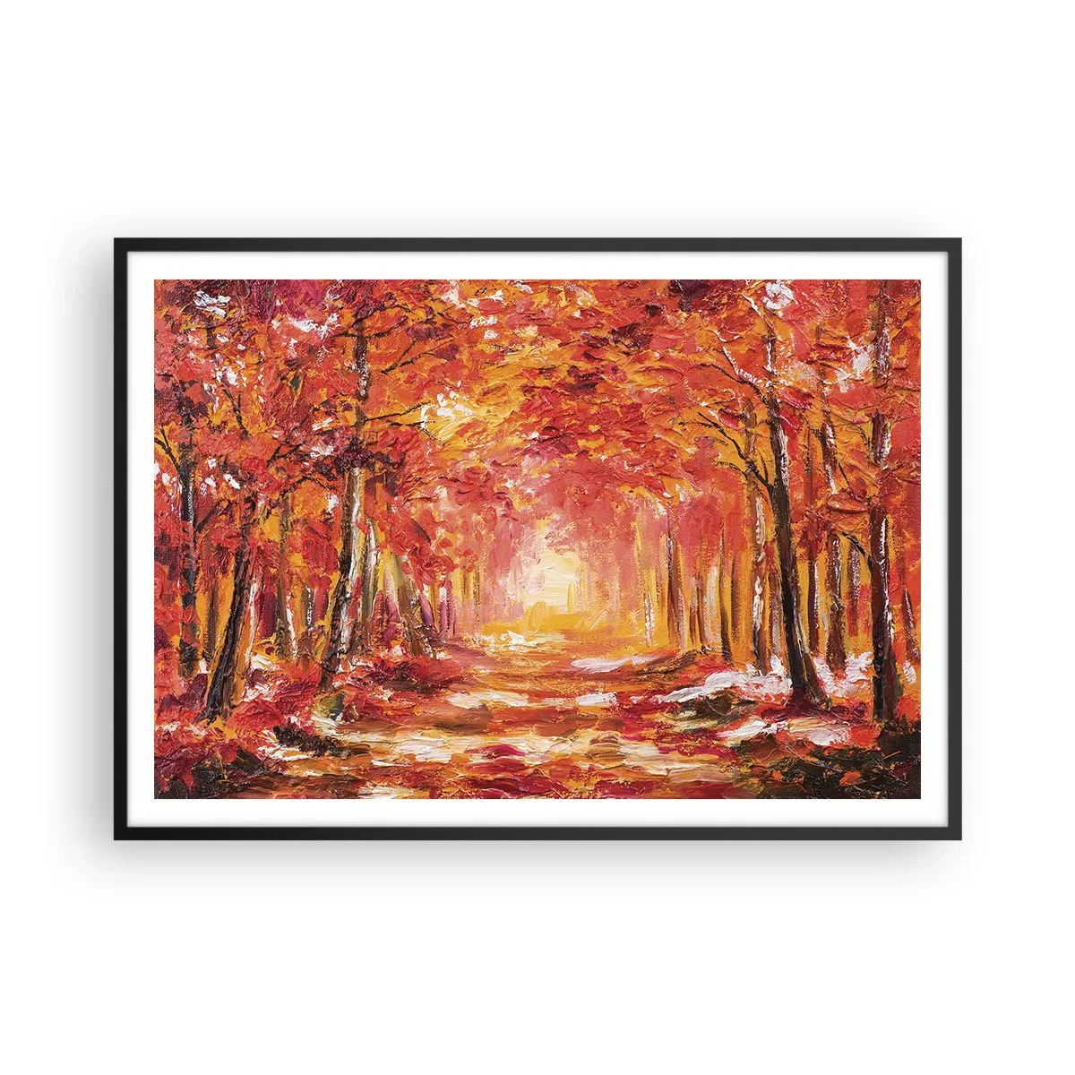 Póster en marco negro - Bosque otoñal en tonos cobre y dorado. - 100x70cm - Bosque de cobre - Decoración de pared moderna para salón y dormitorio ARTTOR