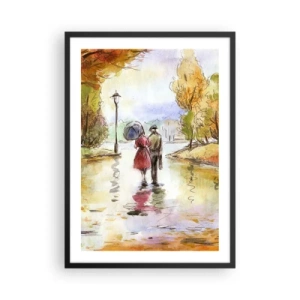 Póster en marco negro - Un paseo por el parque en otoño en estilo acuarela. - 50x70cm - Un otoño romántico en el parque - Decoración de pared moderna para salón y dormitorio ARTTOR