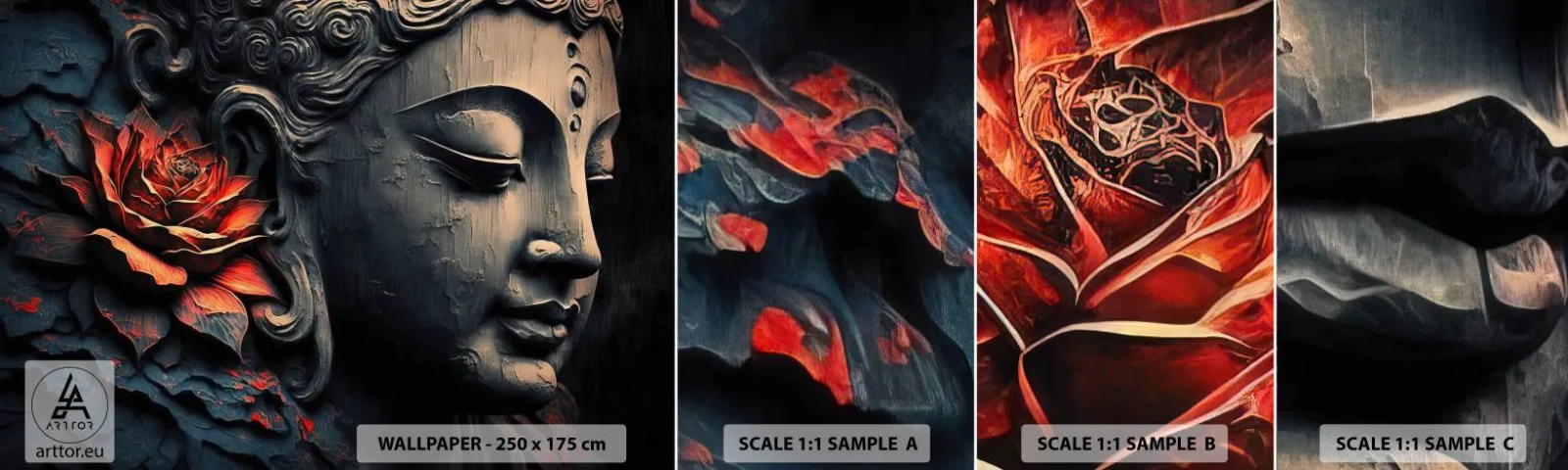 Muestra De Fotomural Standard Eco - En sintonía con el mundo - Buda, India, Meditación - 100x30 cm