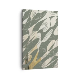 Cuadro sobre lienzo - Impresión de Imagen - Formas dinámicas en tonos verdes y dorados. - 80x120cm - Abstracción rítmica - Decoración de pared moderna para salón y dormitorio ARTTOR