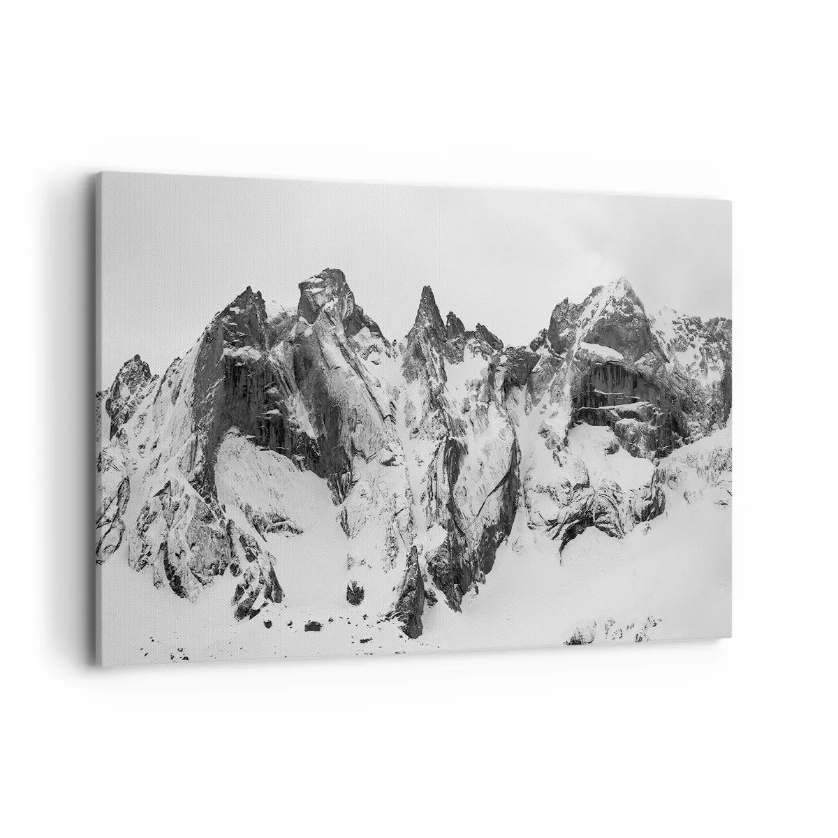 Cuadro sobre lienzo - Impresión de Imagen - Picos de montañas nevados en blanco y negro - 120x80cm - Cresta amenazante - Decoración de pared moderna para salón y dormitorio ARTTOR