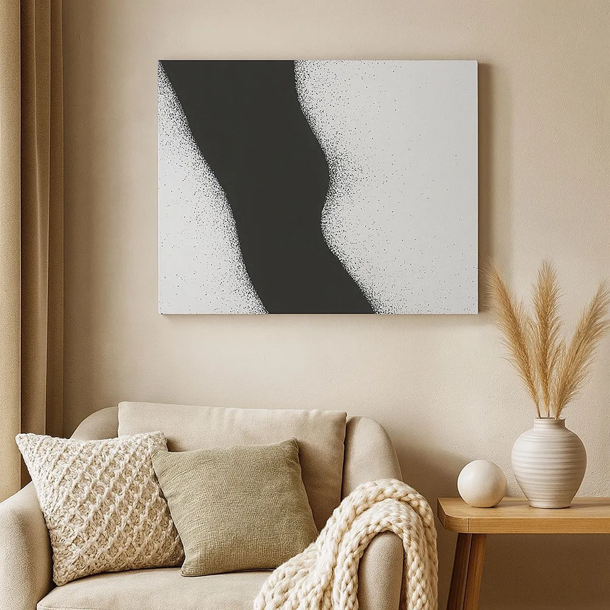 Cuadro sobre lienzo - Impresión de Imagen - Patrón abstracto en blanco y negro con puntos delicados sobre lienzo - 70x50cm - Equilibrio suave - Decoración de pared moderna para salón y dormitorio ARTTOR