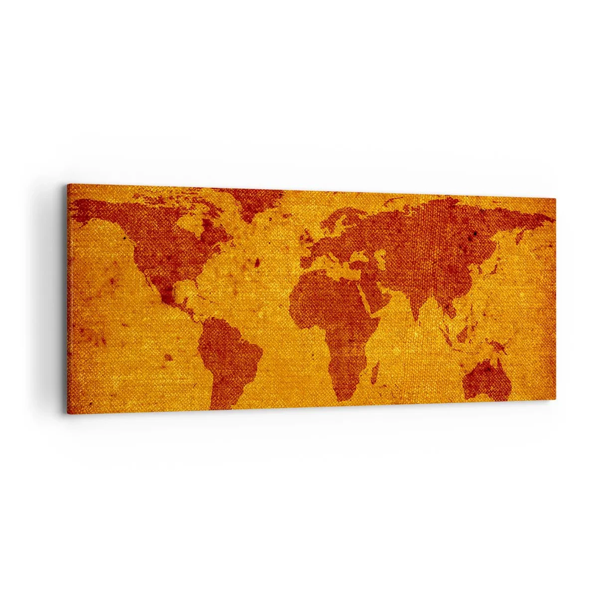 Cuadro sobre lienzo - Impresión de Imagen - Mapa del mundo vintage sobre fondo marrón y dorado. - 120x50cm - Invitación a un viaje - Decoración de pared moderna para salón y dormitorio ARTTOR