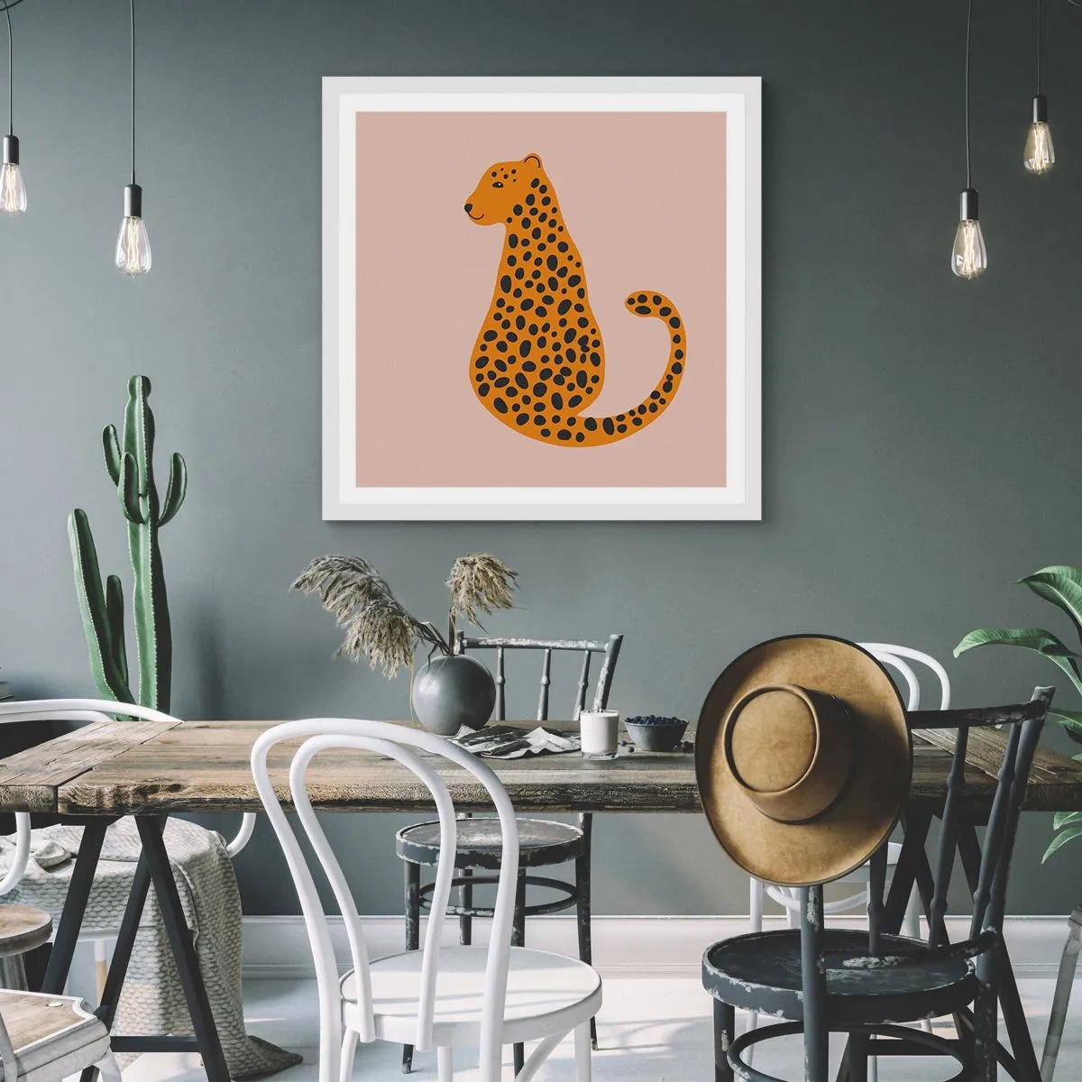 Póster en marco blanco - El estampado de leopardo está de moda - 60x60 cm