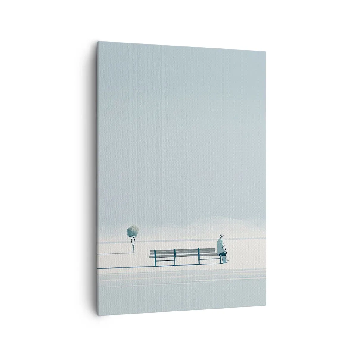 Cuadro sobre lienzo - Impresión de Imagen - Una persona sentada en un banco en un paisaje minimalista. - 70x100cm - Sí, estoy esperando - Decoración de pared moderna para salón y dormitorio ARTTOR