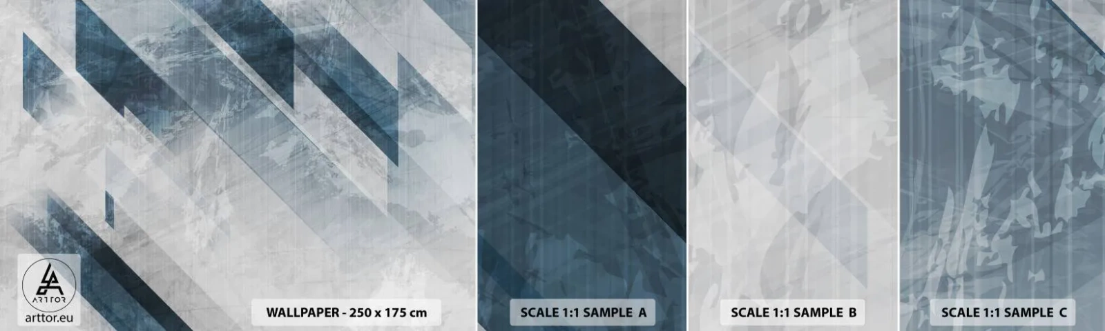 Muestra de fotomural autoadhesivo Deluxe Sticker - Composición espacial - movimiento de grises - Abstracción, Pedazo, Patrón moderno - 100x30 cm