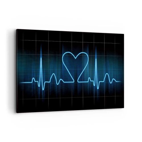 Cuadro sobre lienzo - Impresión de Imagen - Una línea salvavidas con un corazón sobre un fondo de monitoreo médico en tonos azules. - 120x80cm - El ritmo del corazón - Decoración de pared moderna para salón y dormitorio ARTTOR