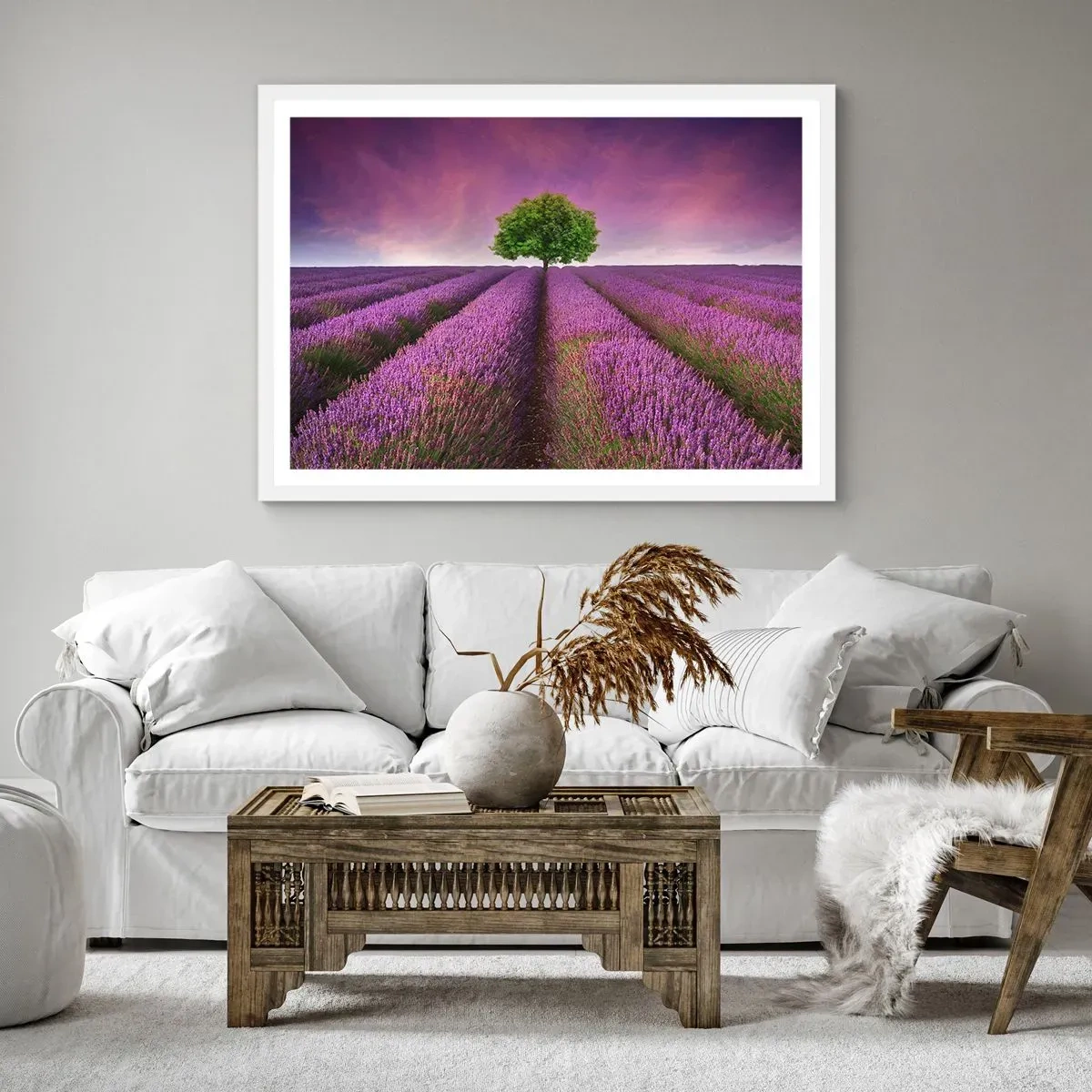Póster en marco blanco - En los campos de lavanda - 91x61 cm