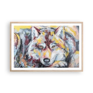 Póster en marco roble claro - Pinceladas de lobo - 91x61 cm