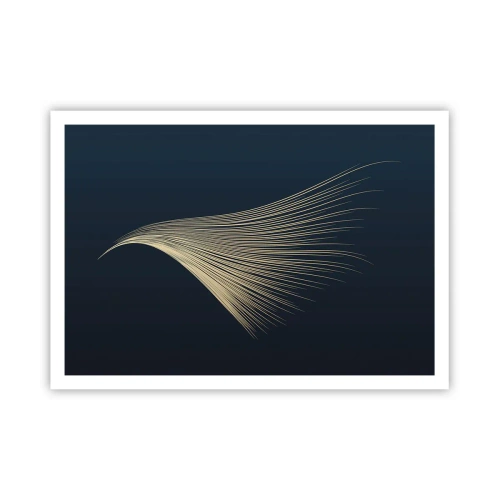 Póster - Una delicada línea similar a una pluma sobre un fondo azul marino. - 100x70cm - Como el cabello de un ángel - Decoración de pared moderna para salón y dormitorio ARTTOR