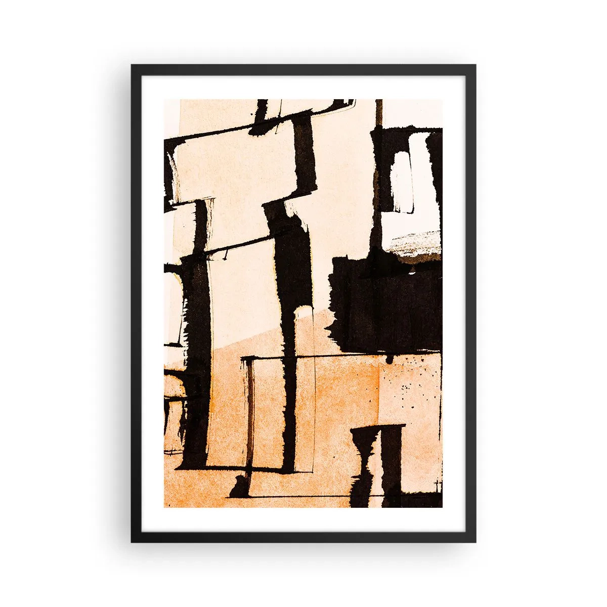 Póster en marco negro - Una composición abstracta de formas geométricas en tonos beige y negro. - 50x70cm - Aun así hay orden - Decoración de pared moderna para salón y dormitorio ARTTOR