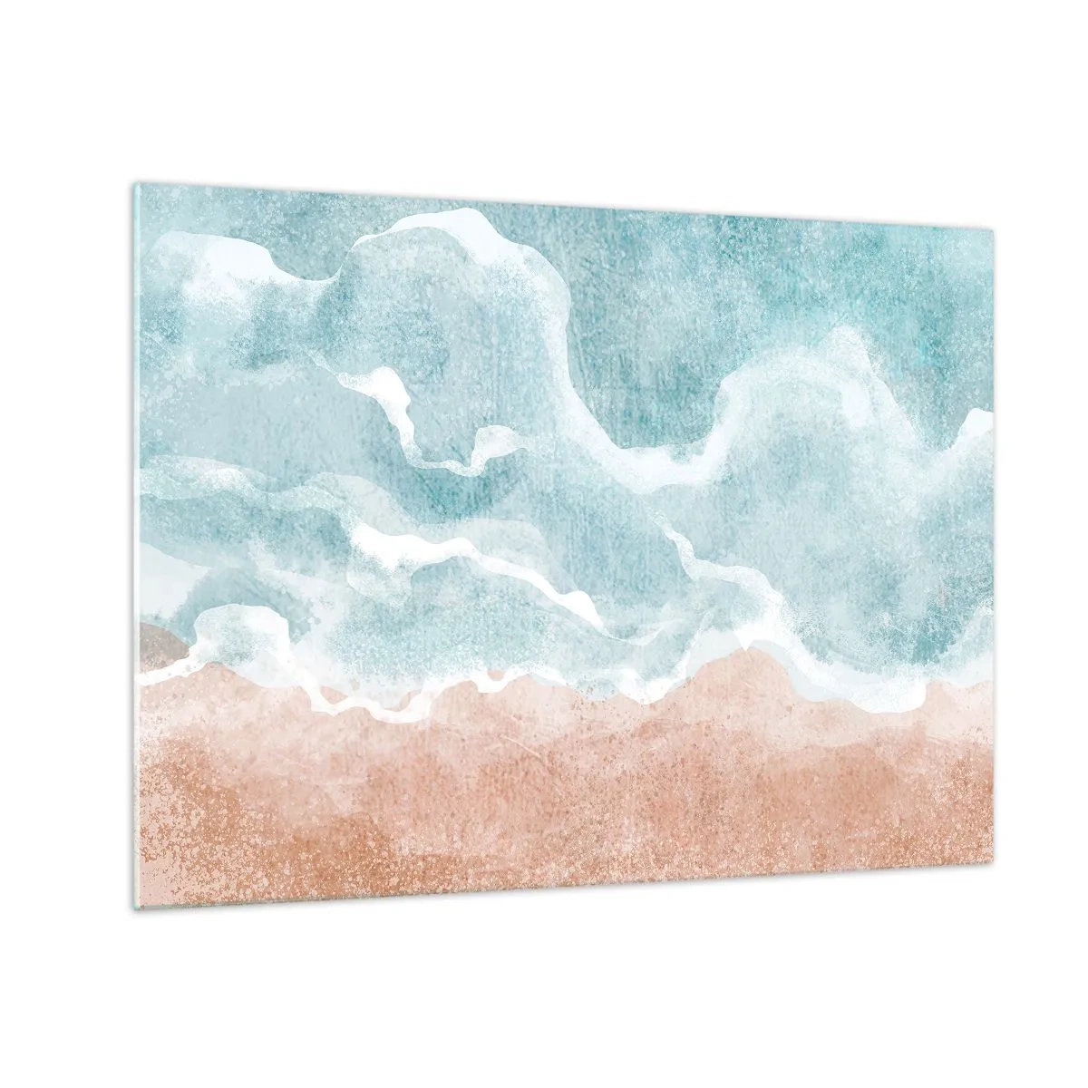 Cuadro sobre vidrio - Impresiones sobre Vidrio - Las ondas pastel en tonos azules y beige crean una abstracción nublada. - 70x50cm - Abstracción de nubes - Decoración de pared moderna para salón y dormitorio ARTTOR