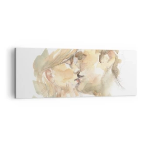 Cuadro sobre lienzo - Impresión de Imagen - Retrato romántico en acuarela de una pareja besándose. - 140x50cm - ¿La media naranja encontrada? - Decoración de pared moderna para salón y dormitorio ARTTOR