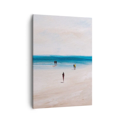 Cuadro sobre lienzo - Impresión de Imagen - Una playa con gente con el mar en calma como telón de fondo. - 50x70cm - Necesidad natural - Decoración de pared moderna para salón y dormitorio ARTTOR