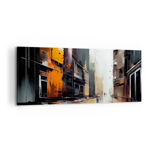 Cuadro sobre lienzo - Impresión de Imagen - Vista abstracta de una calle de la ciudad bajo la lluvia - 120x50cm - Día lluvioso - Decoración de pared moderna para salón y dormitorio ARTTOR