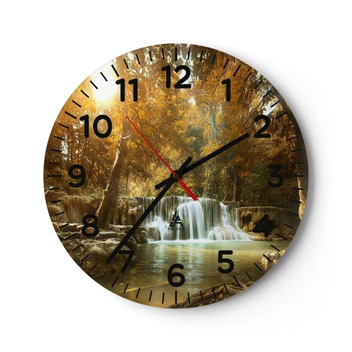 Reloj de pared - Reloj de vidrio - Una cascada en el parque - 30x30 cm