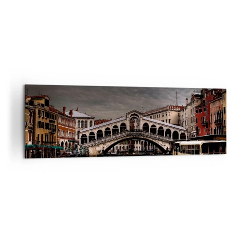 Cuadro sobre lienzo - Impresión de Imagen - Puente de Rialto en Venecia sobre el Gran Canal, arquitectura clásica. - 160x50cm - Promesa de una velada veneciana - Decoración de pared moderna para salón y dormitorio ARTTOR