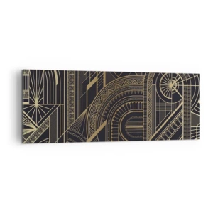 Cuadro sobre lienzo - Impresión de Imagen - Patrones geométricos dorados sobre fondo negro en estilo Art Déco - 140x50cm - Conceptos, ideas, planes - Decoración de pared moderna para salón y dormitorio ARTTOR