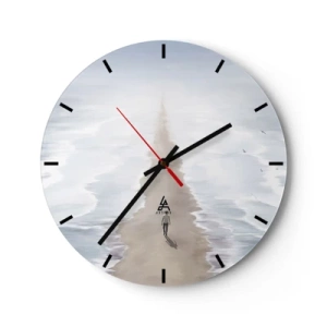 Reloj de pared - Reloj de vidrio - Una figura caminando sola por el agua en un camino de arena hacia el horizonte. - 30x30cm - Un futuro brillante - Decoración de pared moderna para salón, cocina y dormitorio ARTTOR