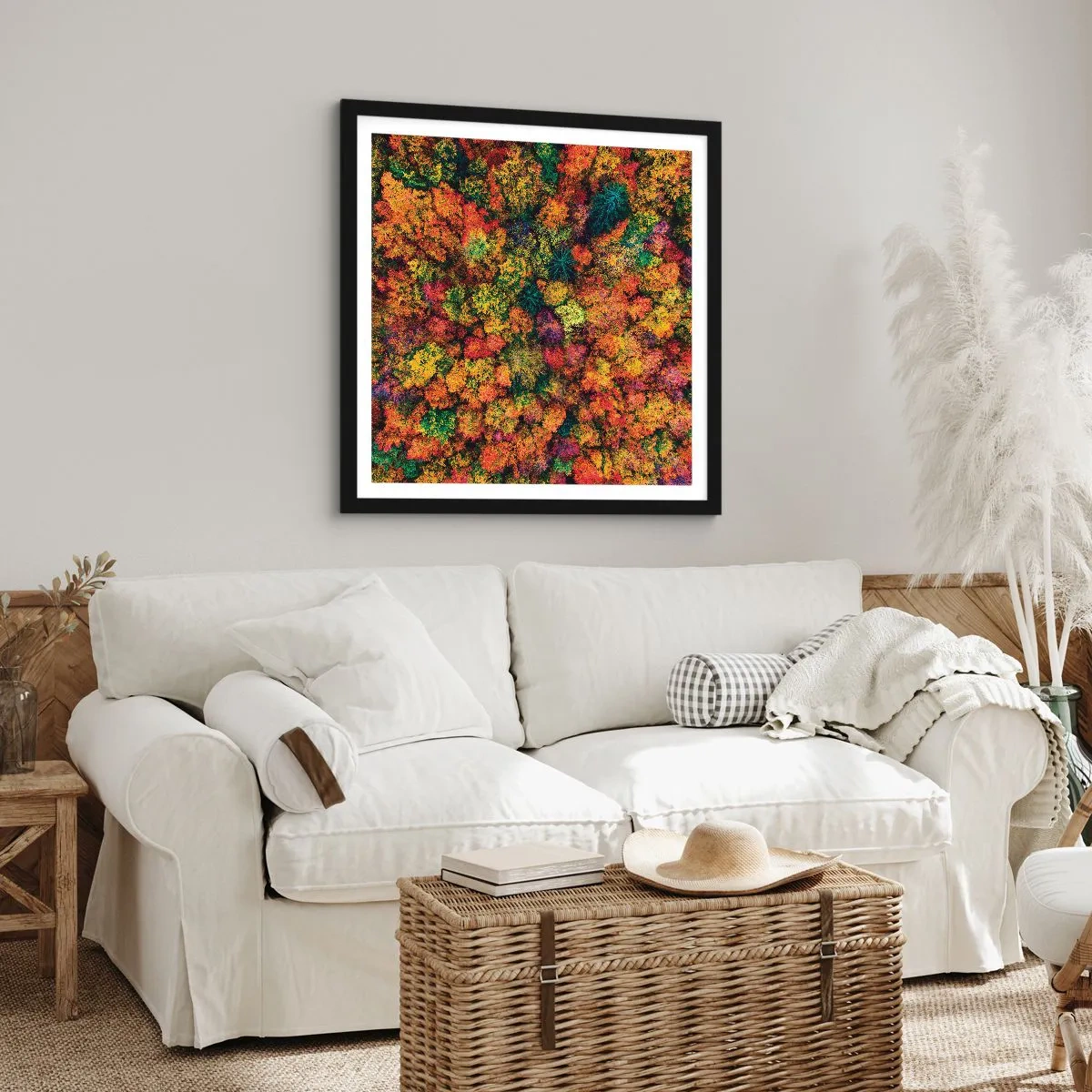 Póster en marco negro - Un ramo de árboles otoñales - 30x30 cm