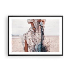Póster en marco negro - Mujer de estilo boho con guitarra en la playa - 70x50cm - Una flor en el camino - Decoración de pared moderna para salón y dormitorio ARTTOR