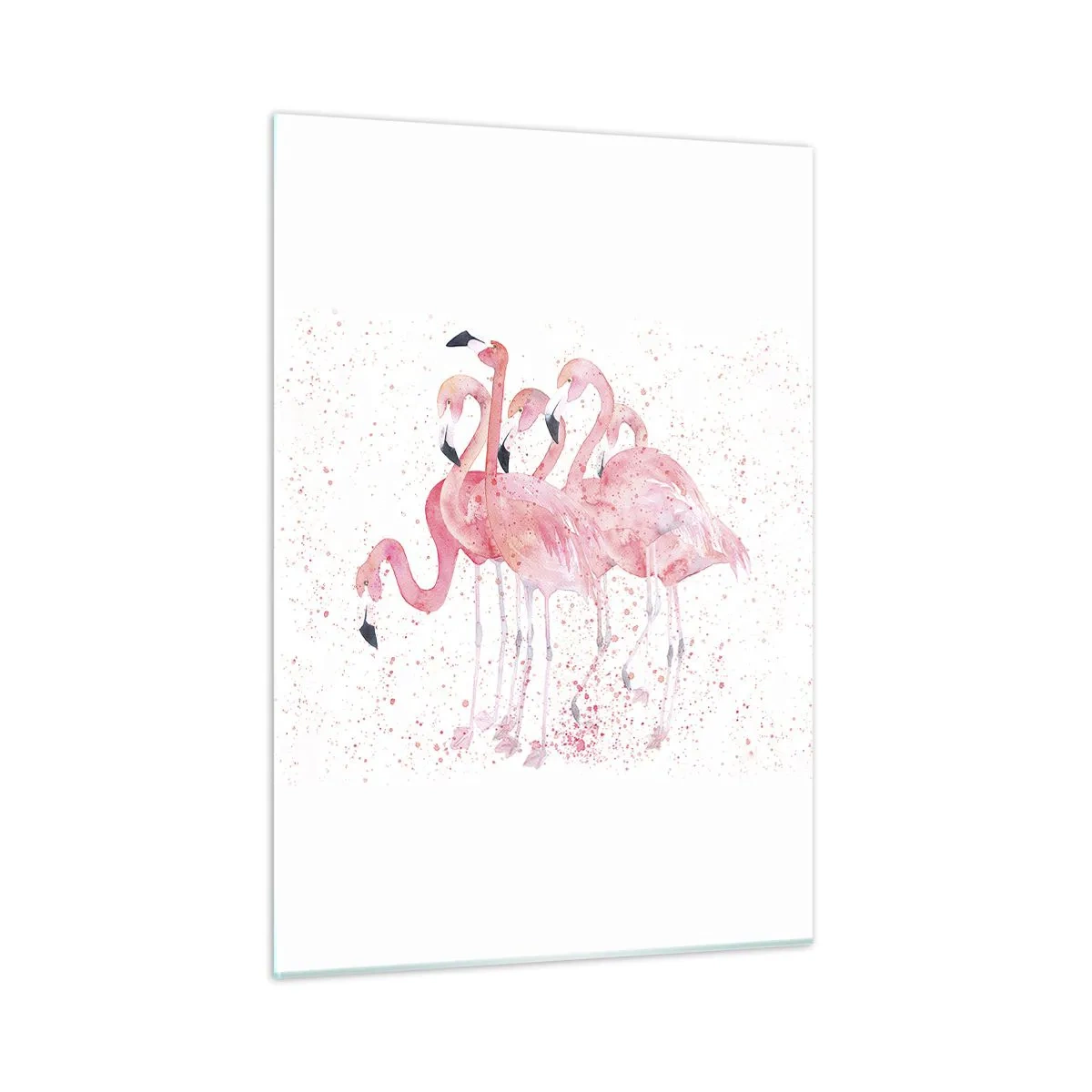 Cuadro sobre vidrio - Impresiones sobre Vidrio - Flamencos de acuarela sobre un fondo claro con delicadas manchas. - 50x70cm - Asamblea rosa - Decoración de pared moderna para salón y dormitorio ARTTOR